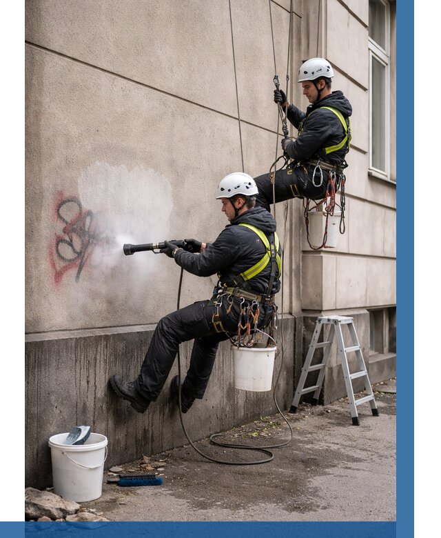 Удаление граффити с фасада в Железногорске от 4652 р. | ВЫСОТНИК-Жлр