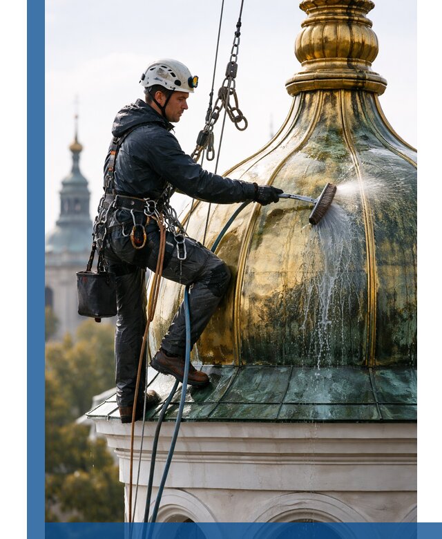 Профессиональная мойка куполов и шпилей высотными альпинистами в Железногорске