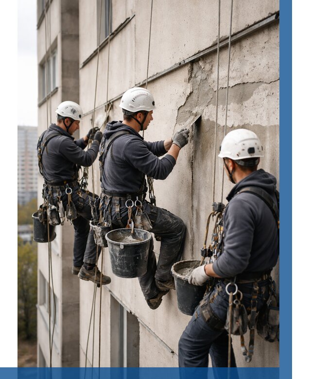 Ремонт бетонных элементов фасада в Железногорске от 2584 р. | ВЫСОТНИК-Жлр