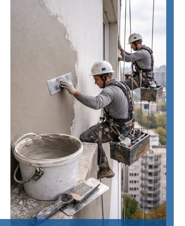 Шпаклевка фасада на высоте в Железногорске от 724 р. | ВЫСОТНИК-Жлр