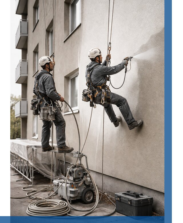 Безвоздушная покраска фасада в Железногорске от 227 р/м² | ВЫСОТНИК-Жлр