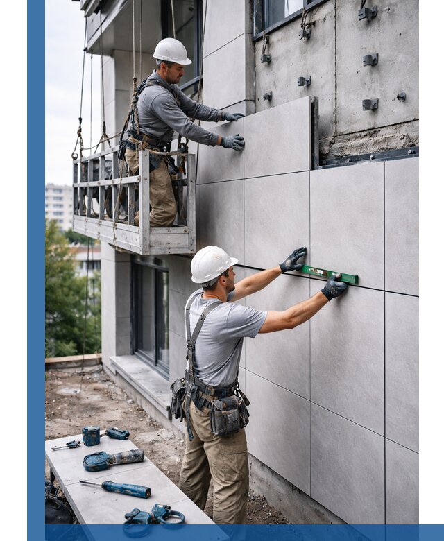 Монтаж керамогранита на фасад в Железногорске под ключ с гарантией качества