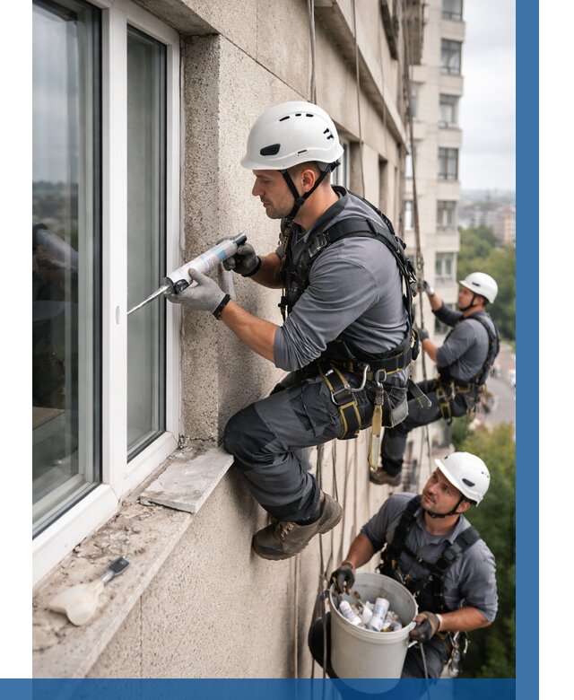 Герметизация оконных швов снаружи в Железногорске от 1551 р. | ВЫСОТНИК-Жлр