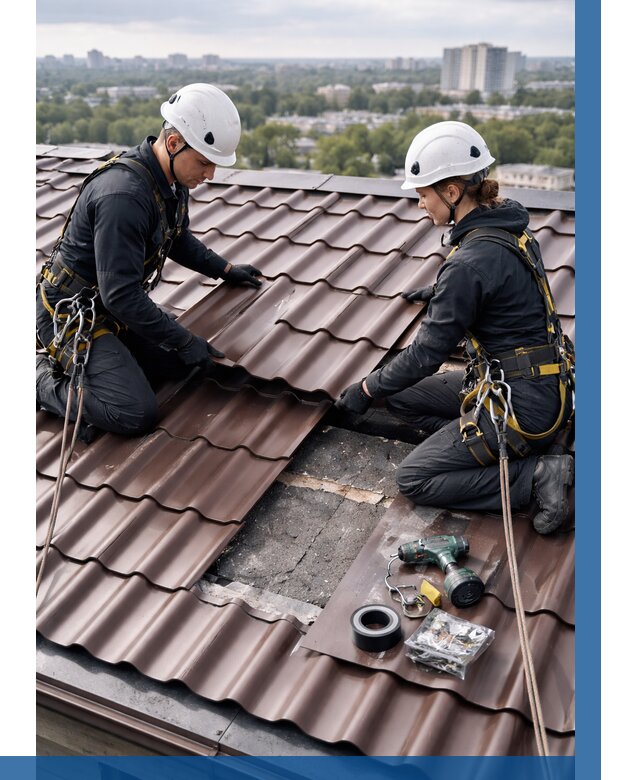 Ремонт металлочерепицы на крыше в Железногорске от 930 р. | ВЫСОТНИК-Жлр