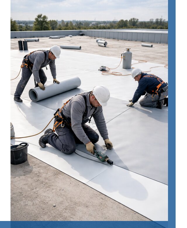 Монтаж мембранной кровли под ключ в Железногорске от 1240 р. | ВЫСОТНИК-Жлр