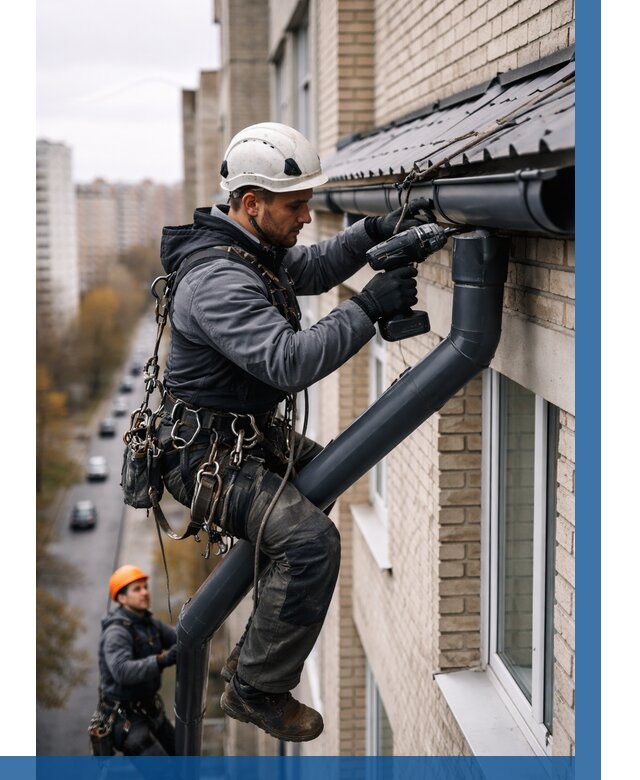 Монтаж водосточной системы на здании в Железногорске от 5169 р. | ВЫСОТНИК-Жлр