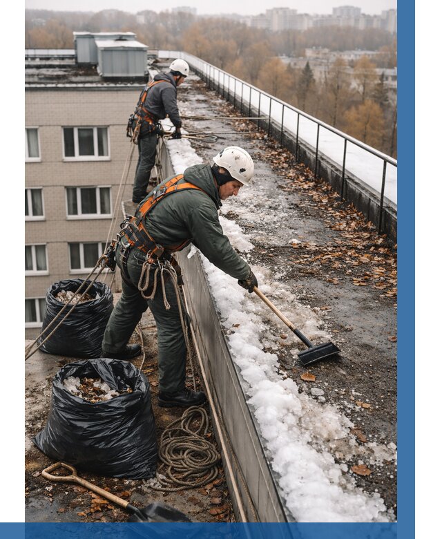 Очистка кровли по периметру в Железногорске от 569 р. | ВЫСОТНИК-Жлр