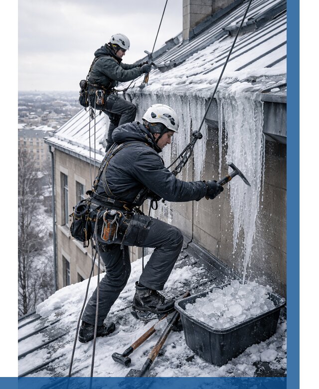 Удаление наледи с кровли в Железногорске от 5685 р. | ВЫСОТНИК-Жлр