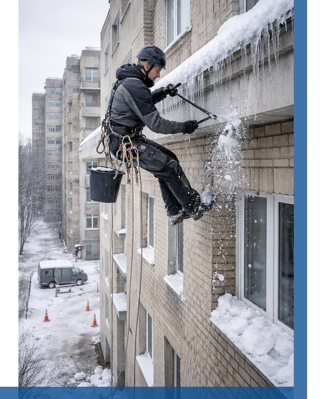 Удаление наледи с карнизов в Железногорске от 362 р. | ВЫСОТНИК-Жлр