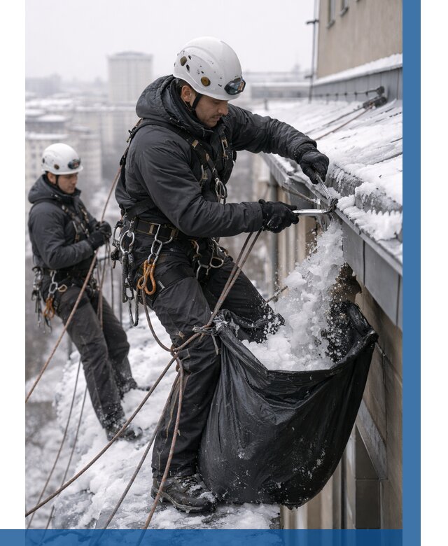 Аварийная очистка крыши в Железногорске под ключ от 310 р. | ВЫСОТНИК-Жлр