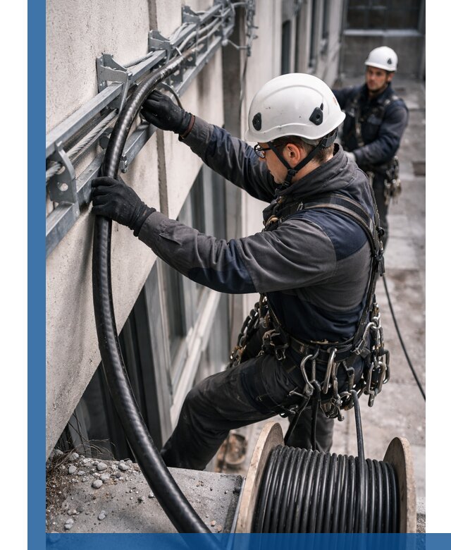 Протяжка кабеля питания на высоте в Железногорске с гарантией безопасности и качества