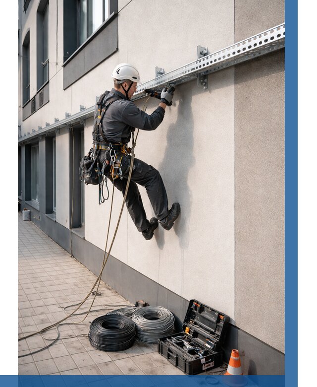 Монтаж кабельных лотков на фасаде в Железногорске от 1240 р. | ВЫСОТНИК-Жлр