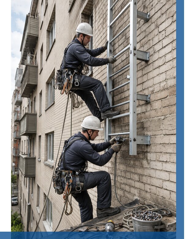 Монтаж пожарной лестницы в Железногорске от 25843 р заказать у ВЫСОТНИК-Жлр