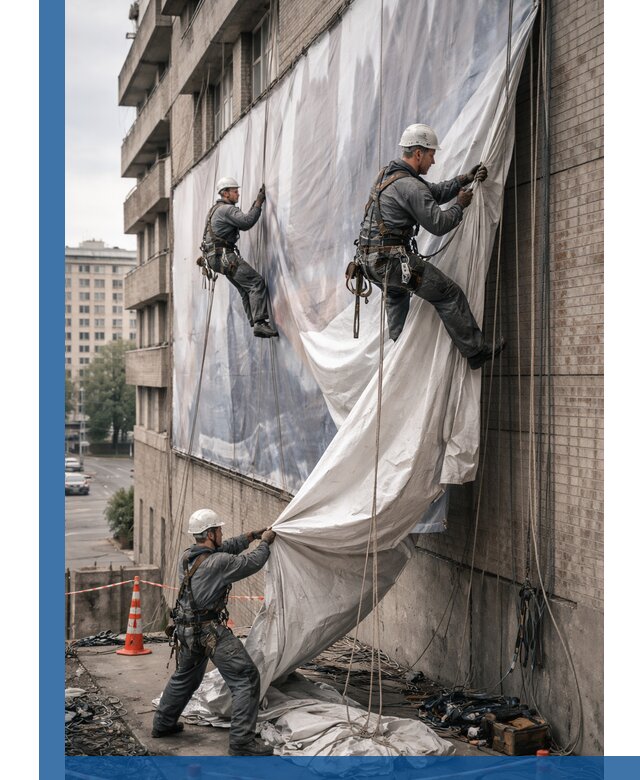 Демонтаж баннеров с фасада в Железногорске оперативно и безопасно
