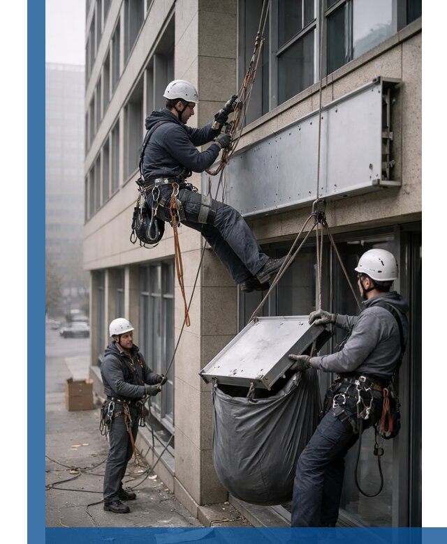 Демонтаж рекламной вывески с высотными работами в Железногорске