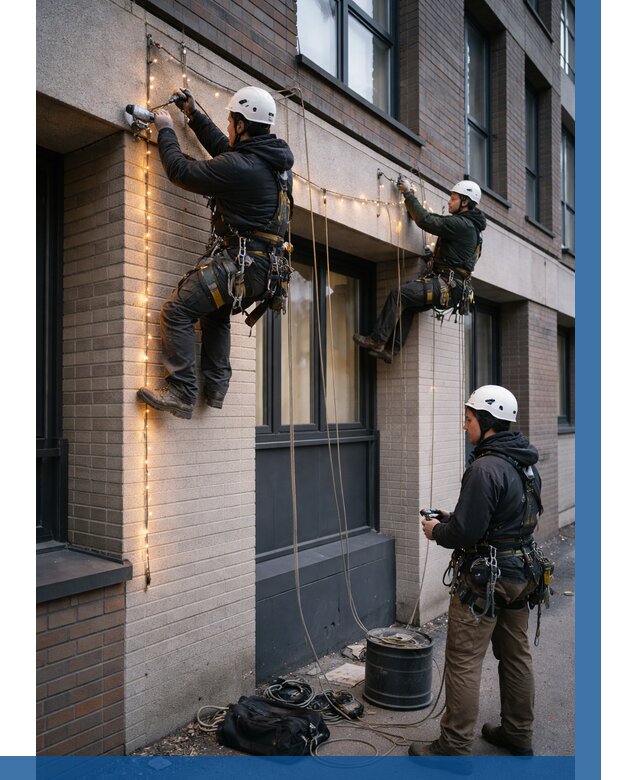 Монтаж гирлянд на фасаде в Железногорске от 3618 р. | ВЫСОТНИК-Жлр