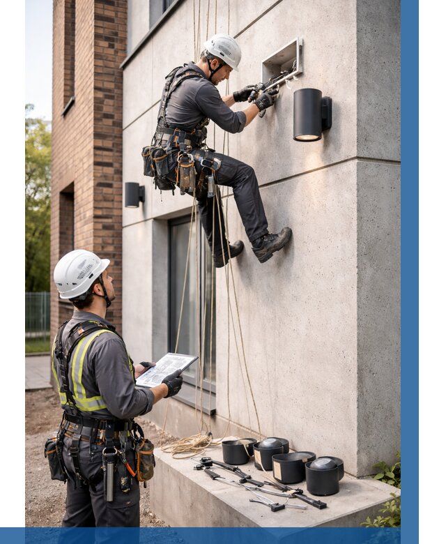 Монтаж фасадного освещения в Железногорске от 2584 р. | ВЫСОТНИК-Жлр