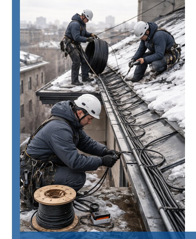 Монтаж греющего кабеля на кровле в Железногорске под ключ