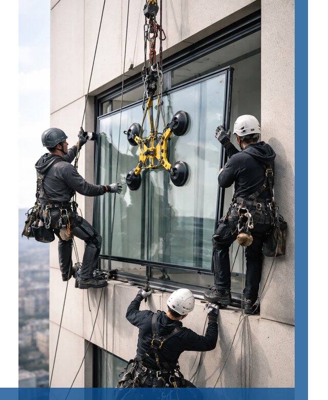 Монтаж стеклопакетов на высоте в Железногорске от 3308 р. | ВЫСОТНИК-Жлр