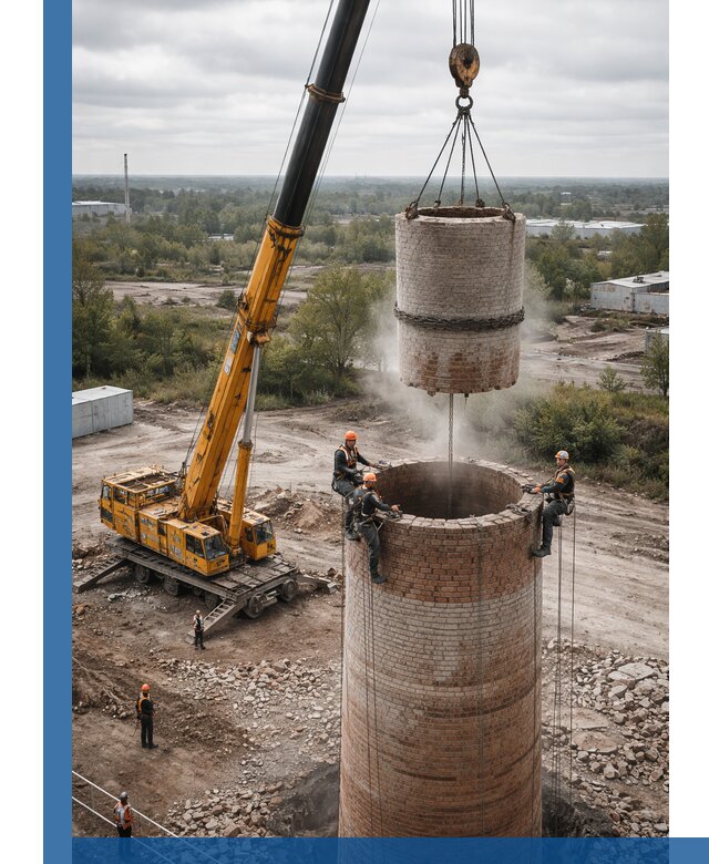 Демонтаж дымовой трубы в Железногорске с гарантиями безопасности